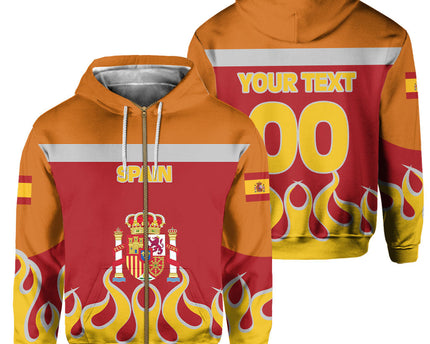Spain Zip Hoodie Flag & Coat Of Arms Fire Hockey Style