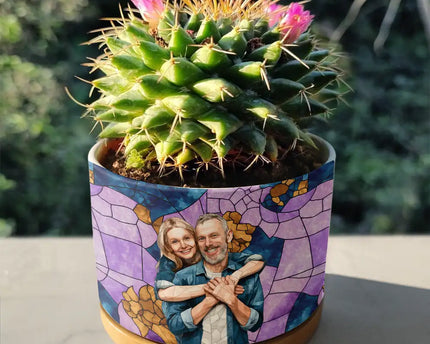 Custom Photo Stained Glass Portrait Mom Grandma Parents Family - Personalized Ceramic Plant Pot