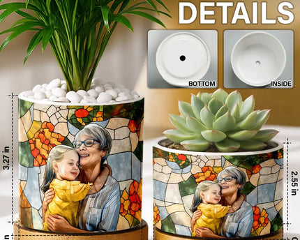 Custom Photo Stained Glass Portrait Mom Grandma Parents Family - Personalized Ceramic Plant Pot