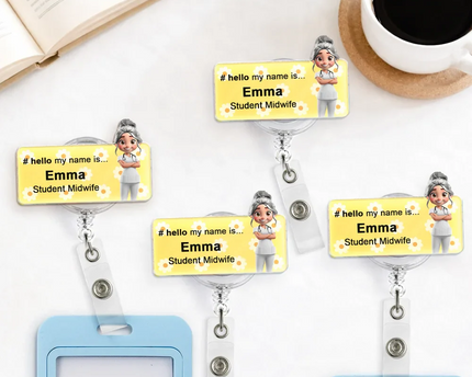 Daisy Pattern Nurse Hello My Name Is - Personalized Badge Reel