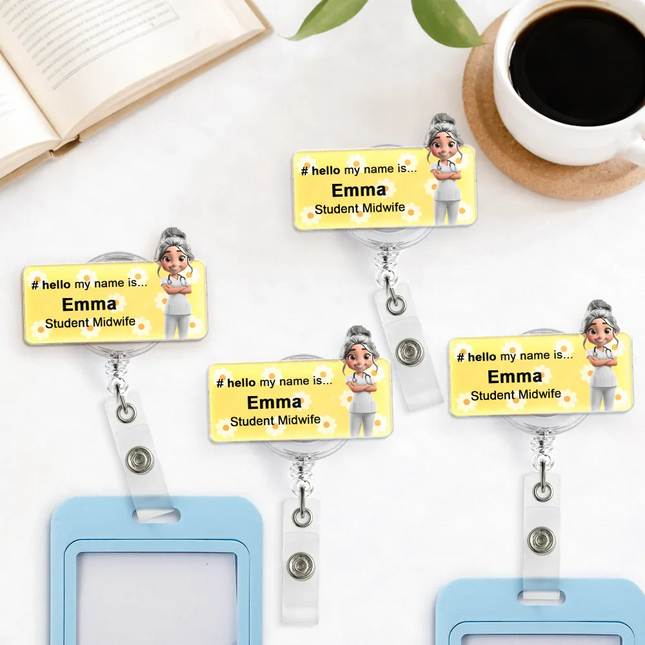 Daisy Pattern Nurse Hello My Name Is - Personalized Badge Reel