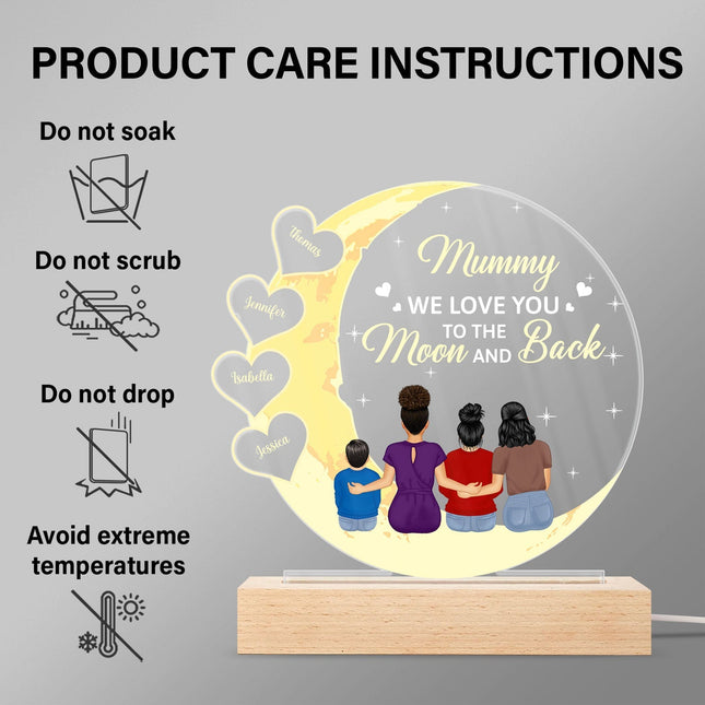 Mom We Love You To The Moon And Back - Personalized 3D Led Light Wooden Base
