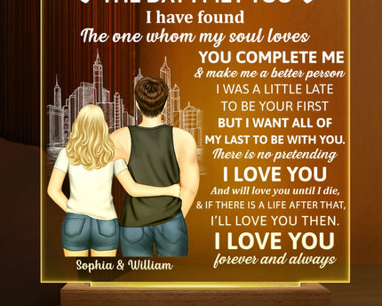Back Couple The Day I Met You I Have Found The One - Personalized 3D Led Light Wooden Base