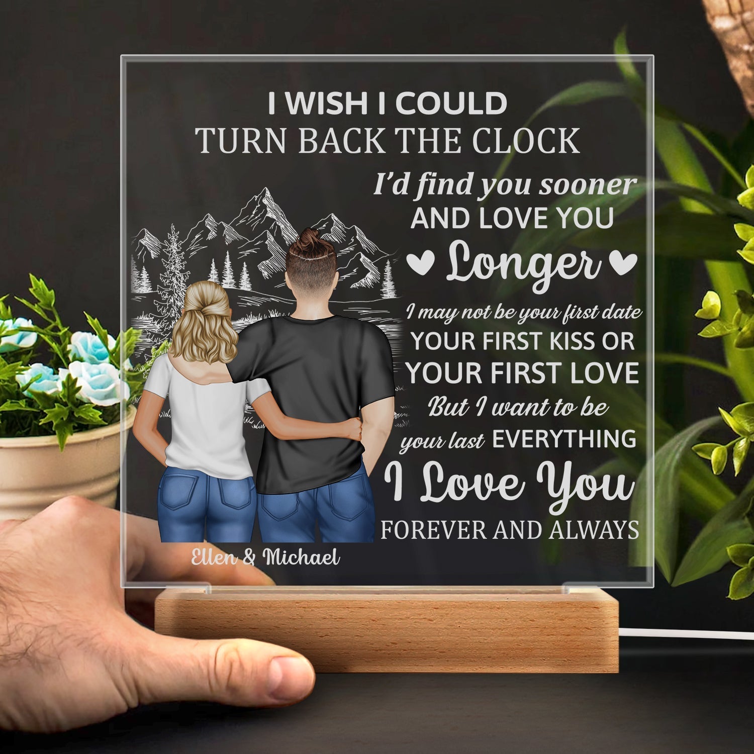 Back Couple The Day I Met You I Have Found The One - Personalized 3D Led Light Wooden Base
