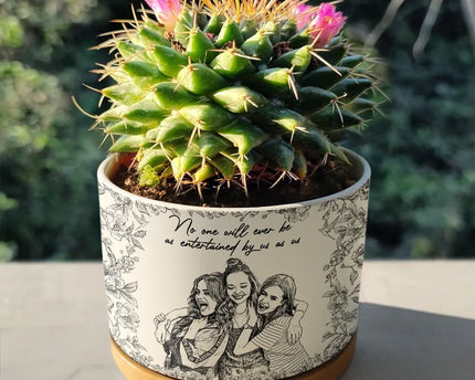 Custom Photo Pencil Sketch A True Friendship Is A Journey Without An End - Personalized Ceramic Plant Pot