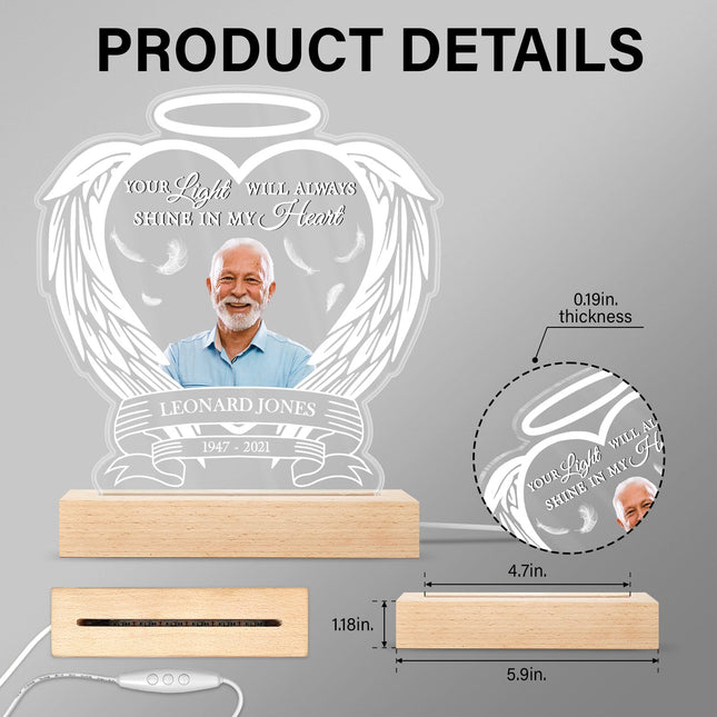 Custom Photo Always Shine In My Heart - Loving - Personalized 3D Led Light Wooden Base