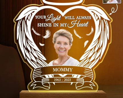 Custom Photo Always Shine In My Heart - Loving - Personalized 3D Led Light Wooden Base