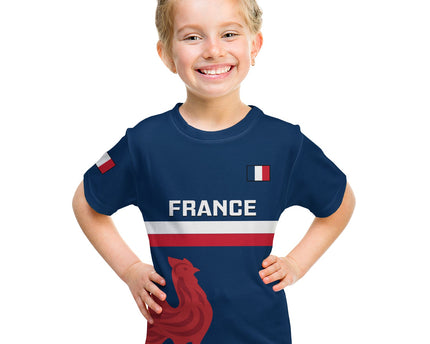 Personalised France Rugby Kid T Shirt 2023 Allez Les Bleus World Cup