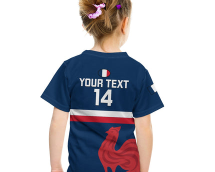 Personalised France Rugby Kid T Shirt 2023 Allez Les Bleus World Cup