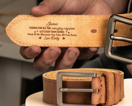 Thanks For All The Amazing Orgasms - Personalized Cowhide Belt