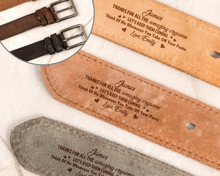Thanks For All The Amazing Orgasms - Personalized Cowhide Belt