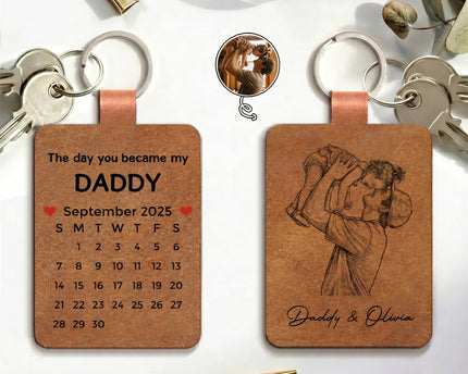 The Day You Became My Dad Sketch Line Art Father's Day Gift For Him - Personalized Keychain