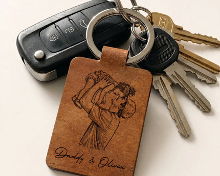 The Day You Became My Dad Sketch Line Art Father's Day Gift For Him - Personalized Keychain