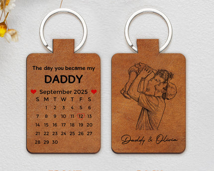 The Day You Became My Dad Sketch Line Art Father's Day Gift For Him - Personalized Keychain