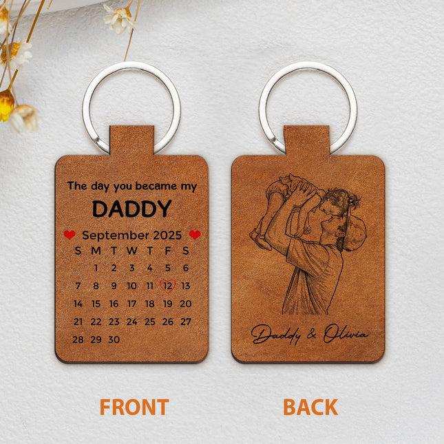 The Day You Became My Dad Sketch Line Art Father's Day Gift For Him - Personalized Keychain