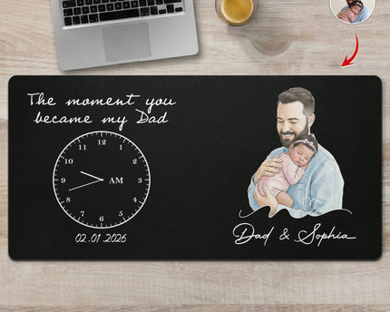 The Moment You Became Dad Watercolor Art Father's Day Gift For Husband - Personalized Desk Mat