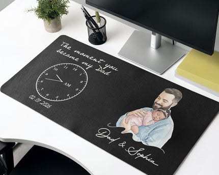 The Moment You Became Dad Watercolor Art Father's Day Gift For Husband - Personalized Desk Mat