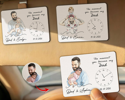 The Moment You Became My Dad Custom Photo Watercolor Father's Day Gift For New Dad - Personalized Car Visor Clip