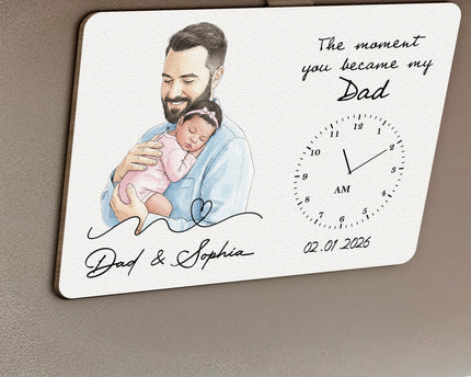 The Moment You Became My Dad Custom Photo Watercolor Father's Day Gift For New Dad - Personalized Car Visor Clip