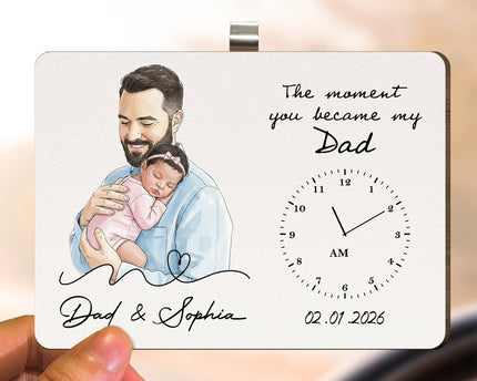 The Moment You Became My Dad Custom Photo Watercolor Father's Day Gift For New Dad - Personalized Car Visor Clip