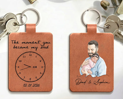 The Moment You Became My Dad Custom Photo Watercolor Father's Day Gift - Personalized Keychain