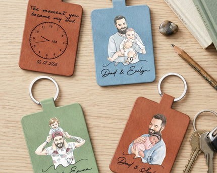The Moment You Became My Dad Custom Photo Watercolor Father's Day Gift - Personalized Keychain