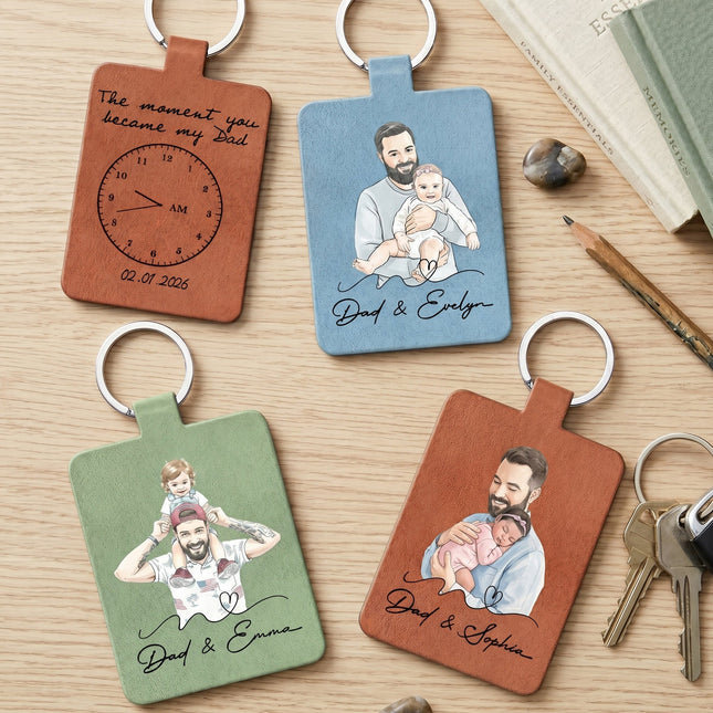 The Moment You Became My Dad Custom Photo Watercolor Father's Day Gift - Personalized Keychain