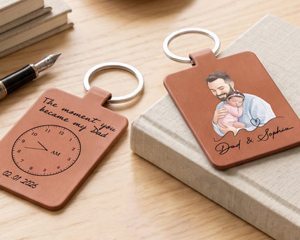 The Moment You Became My Dad Custom Photo Watercolor Father's Day Gift - Personalized Keychain