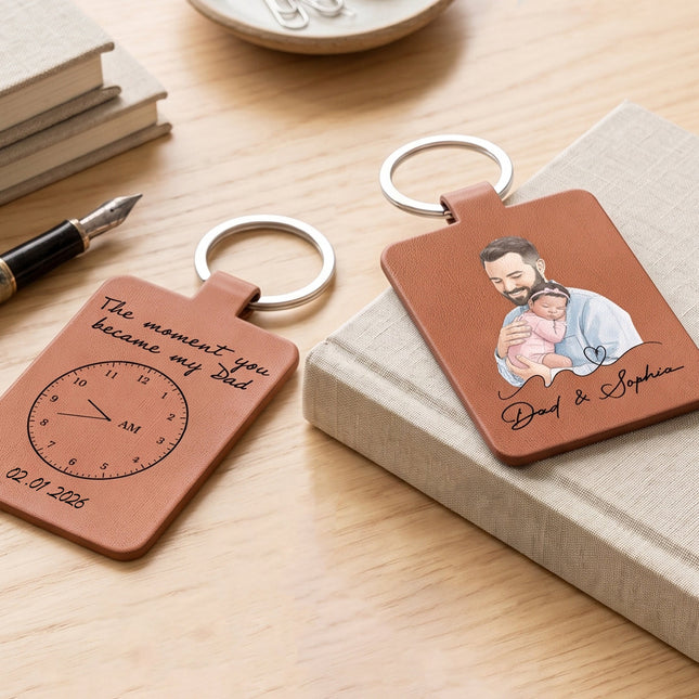 The Moment You Became My Dad Custom Photo Watercolor Father's Day Gift - Personalized Keychain
