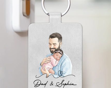 The Moment You Became My Dad Custom Photo Watercolor Father's Day Gift - Personalized Keychain