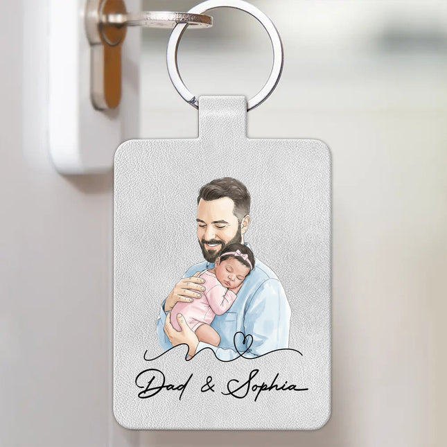 The Moment You Became My Dad Custom Photo Watercolor Father's Day Gift - Personalized Keychain