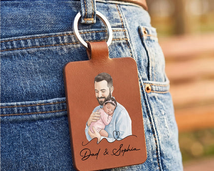 The Moment You Became My Dad Custom Photo Watercolor Father's Day Gift - Personalized Keychain