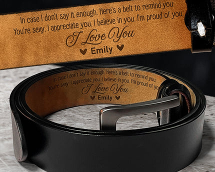 To Husband, Boyfriend I'm Proud Of You - Personalized Engraved Leather Belt