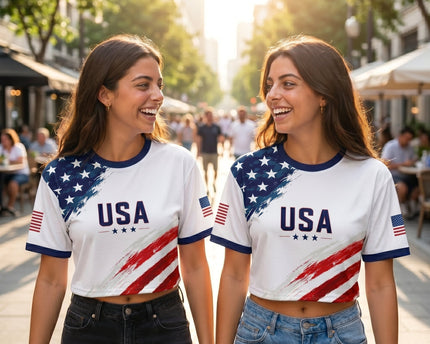 Custom Women's USA 2026 Jersey Crop Tee - Personalized Name And Number Soccer Shirt