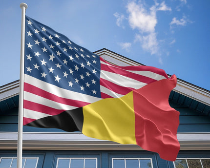 American Belgian Flag, US And Belgium Polyester Flag Friendship Blend Together Style