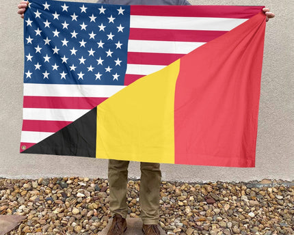 American Belgian Flag, US And Belgium Polyester Flag Friendship Blend Together Style