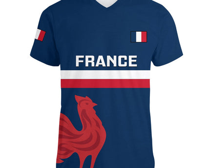 Personalised France Rugby Women V Neck T Shirt 2023 Allez Les Bleus World Cup