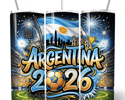 Argentina 2026 Soccer Cup Global Championship 20oz Tumbler With Lid and Stainless Steel Straw, Fans Football Gift Cup