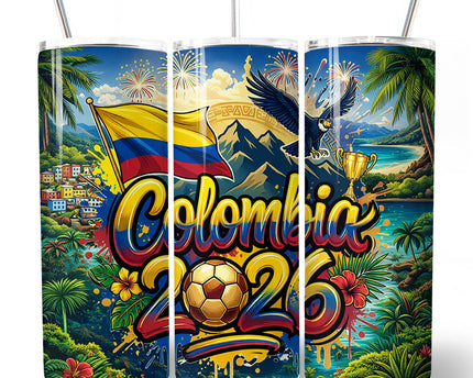 Colombia 2026 Soccer Cup Global Championship 20oz Tumbler With Lid and Stainless Steel Straw, Fans Football Gift Cup