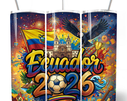 Ecuador 2026 Soccer Cup Global Championship 20oz Tumbler With Lid and Stainless Steel Straw, Fans Football Gift Cup