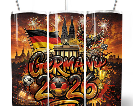 Germany 2026 Soccer Cup Global Championship 20oz Tumbler With Lid and Stainless Steel Straw, Fans Football Gift Cup