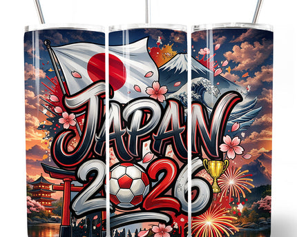Japan 2026 Soccer Cup Global Championship 20oz Tumbler With Lid and Stainless Steel Straw, Fans Football Gift Cup
