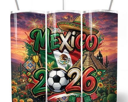 Mexico 2026 Soccer Cup Global Championship 20oz Tumbler With Lid and Stainless Steel Straw, Fans Football Gift Cup