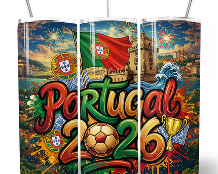 Portugal 2026 Soccer Cup Global Championship 20oz Tumbler With Lid and Stainless Steel Straw, Fans Football Gift Cup