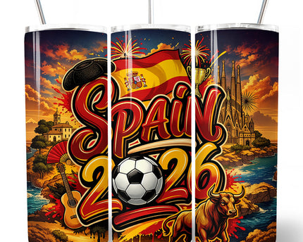 Spain 2026 Soccer Cup Global Championship 20oz Tumbler With Lid and Stainless Steel Straw, Fans Football Gift Cup