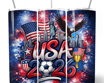 USA 2026 Soccer Cup Global Championship 20oz Tumbler With Lid and Stainless Steel Straw, Fans Football Gift Cup