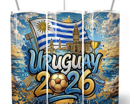 Uruguay 2026 Soccer Cup Global Championship 20oz Tumbler With Lid and Stainless Steel Straw, Fans Football Gift Cup