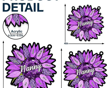 Nana Auntie Mom Family Sunflower - Personalized Window Hanging Suncatcher Ornament