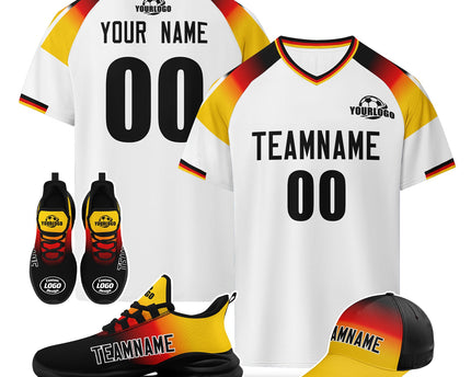 Custom Germany 2026 World Cup Jersey Sneakers Sports Shoes and Hat Combo Offer - White/Yellow