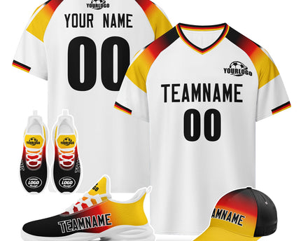 Custom Germany 2026 World Cup Jersey Sneakers Sports Shoes and Hat Combo Offer - White/Yellow
